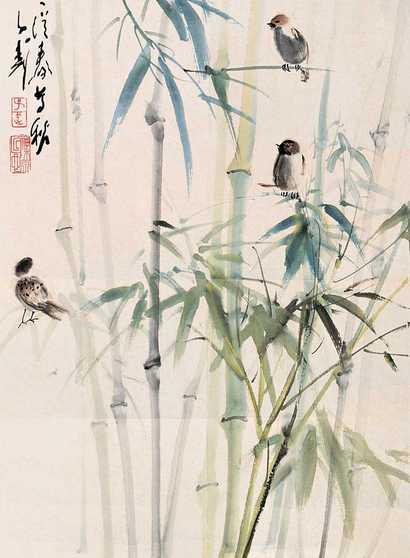 王子武 竹雀 镜心